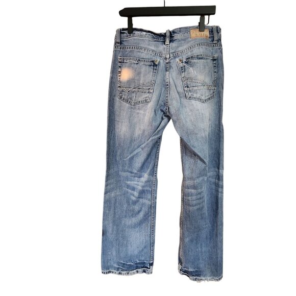 ReClaim Relaxed Bootleg Jeans 31x32 Mens Distressed Blue Denim Cotton Frayed Hem - Picture 2 of 5